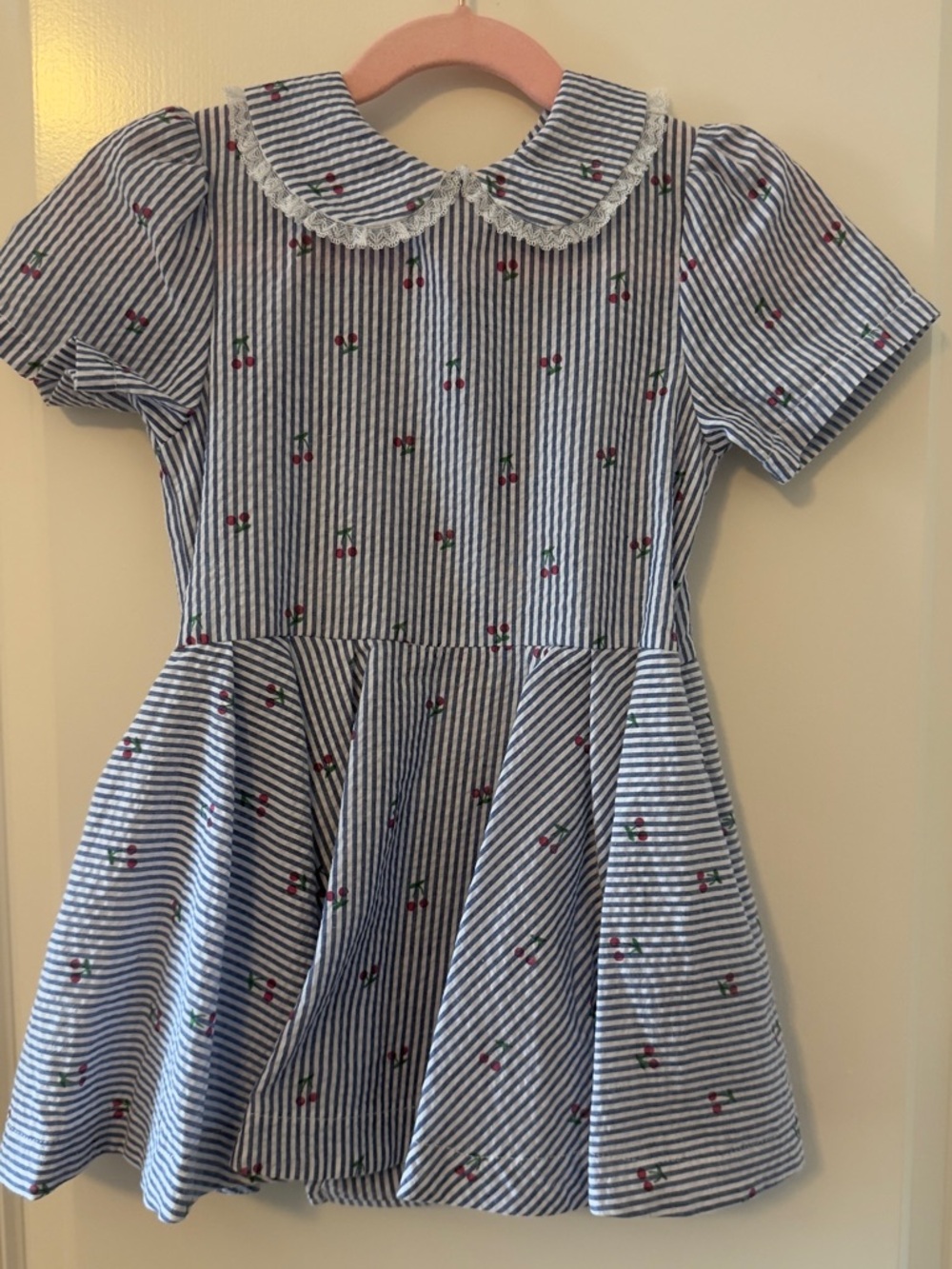 3T Numi Blue Stripe Cherry-Print Peter Pan Collar Dress